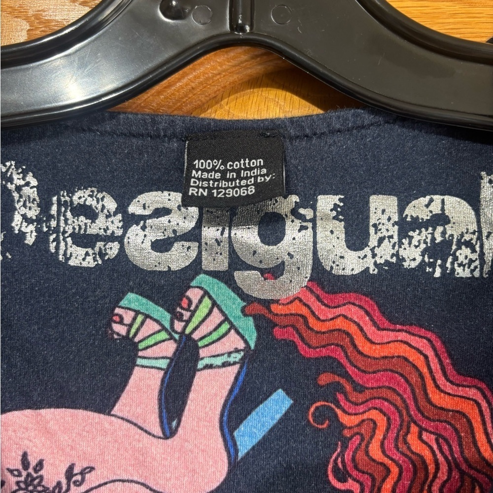 DESIGUAL Womens Asymmetric Graphic Black Tunic Top Small EUC - Picture 5 of 8